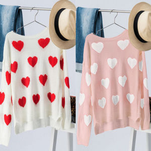 Lightweight Heart Sweater Red/White or Pink/White